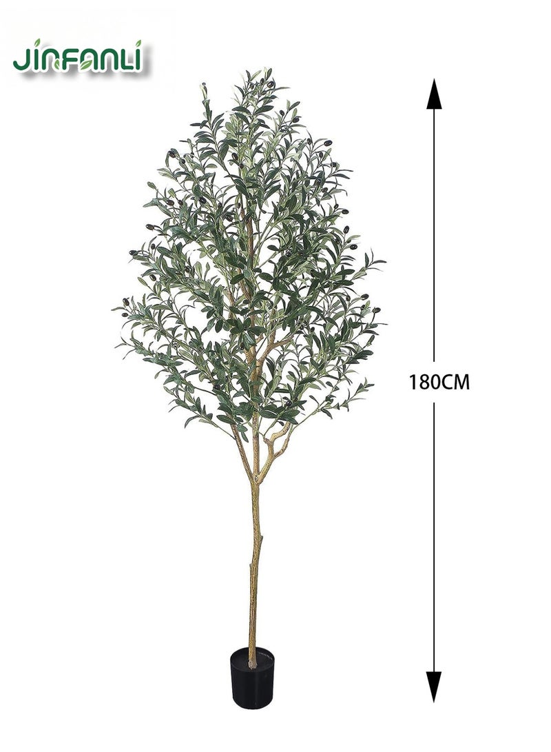 JINFANLI Artificial Olive Tree 180cm Tall Imitation Silk Plant for Home Office Decoration Indoor Fake Potted Tree with Natural Wood Trunk and Lifelike Fruits (Green, 180cm) - Image 2